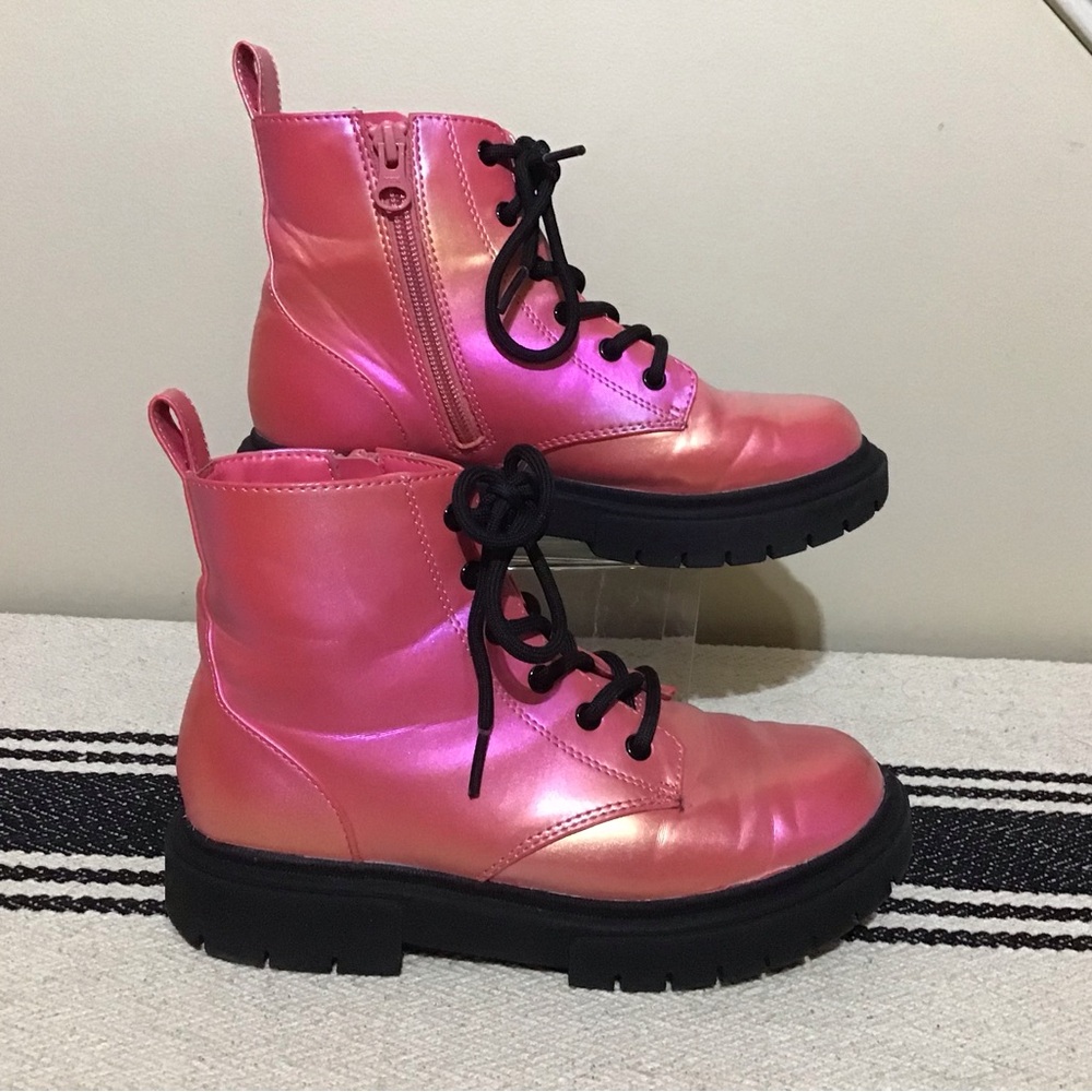 art class Pink Metallic Combat Boots for Kids